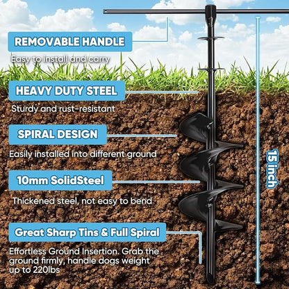 Heavy Duty Dog Tie-Out Cable and Stake for Yard Camping, with 30ft Heavy Duty Cable with Spring, for Small Medium Large Dogs up to 210 lbs, 360°Swivel Dog Run- No Tangle, Spiral Dog Stake