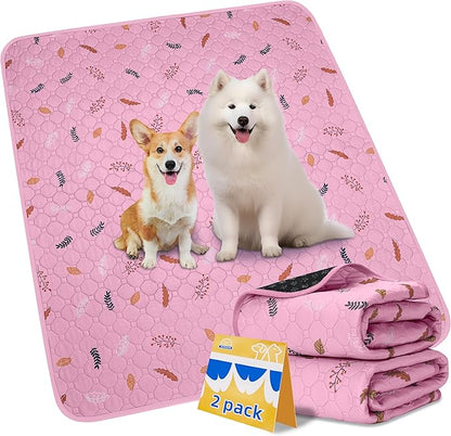 Sunheir Washable Pee Pads for Dogs Large 48" x 48" 2-Pack Reusable Puppy Pads Pet Training Pads, Absorb Dog Mats, Whelping Pad, Non-Slip Protects Against Urine Leakage (Leaves - Pink, 48x48)