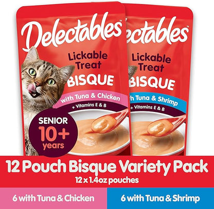Hartz Delectables Bisque Lickable Wet Cat Treats for Senior Cats, Senior Variety 12 Countt