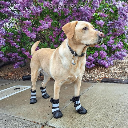 Spark Paws Dog Shoes, Waterproof Dog Boots for Medium to Large Dogs, Non Slip, Breathable Dog Booties and Paw Protectors - 4PCS Doggie Hiking Boots with Reflective Straps - Black, Size 6