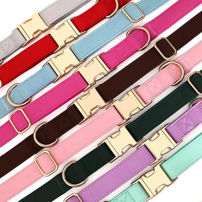 PET ARTIST Soft PU Leather Dog Collar, Bright & Classic Pink Dog Collar with Quick Release Rose Metal Buckle, Adjustable Nylon Padded Durable Pet Collars for Medium Dogs Girl, Neck Fit 13-19"