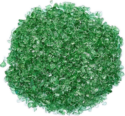 TWINKLING High Luster Fire Glass Gravel Stone Glitter,Broken Glass,Fire Gems Chips,Crushed Glass for Fire Pit Crafts Resin Art Aquarium Garden Decoration,3-6mm,1-Pound Jar (Light Green)