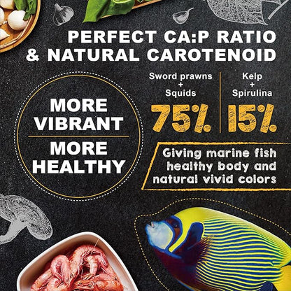 Ultra Fresh Marine Fish Food, 75% Sword Prawns + Squids, Natural Protein, Color Enhancement, for Large Saltwater Fish, Marine Shrimp Patties L 2.12oz