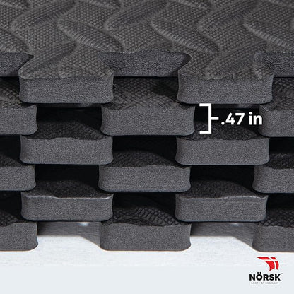 Norsk Foam Floor Gym Mats with Interlocking Tiles, .47" Thick, 24"x24", 48-Pack, 192 Square Feet, Diamond Plate Design, Grey