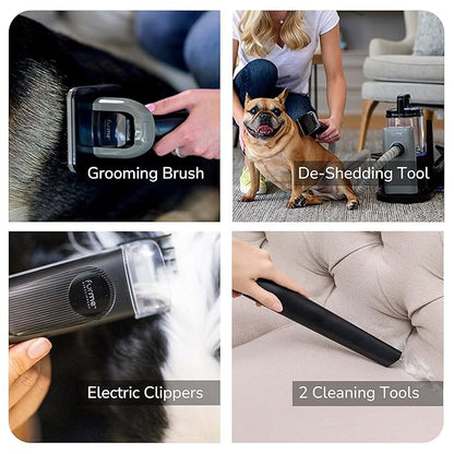 Professional Pet Grooming Vacuum Kit - Cat & Dog Grooming Kit for Easy Pet Care at Home, Quiet & Safe Dog Hair Remover Machine with Brush, Clipper, Shedding & Cleaner Tools & 2L Canister