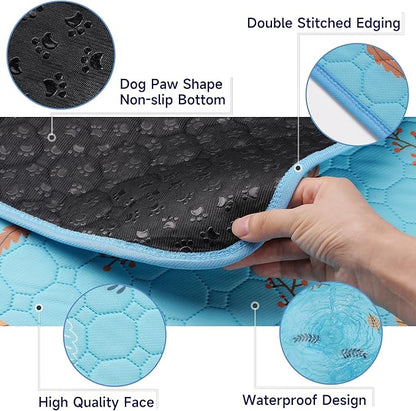 Sunheir Washable Pee Pads for Dogs 2-Pack Reusable Puppy Pads Pet Training Pads, Waterproof Dog Pee Pads for Crate, Whelping Pad, Non-Slip Protects Against Urine Leakage (Leaves - Sky Blue, 24x36)