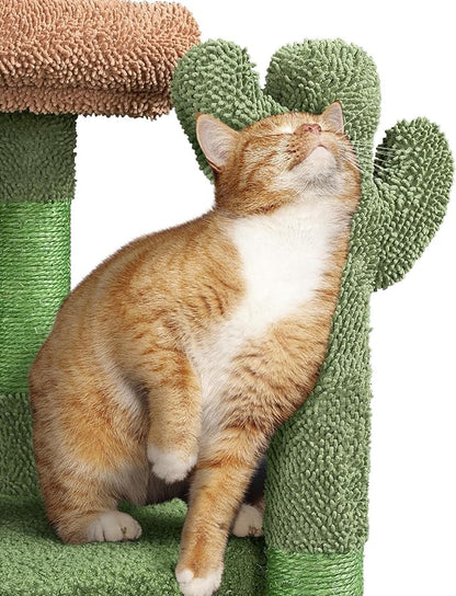Yaheetech Cactus Cat Tree, 42in Cat Tower for Indoor Cats, Multi Level Kitten Condo Scratching Post, Cat Activity Center Pet Furniture w/Ball, Plush Perch, Platform, Basket