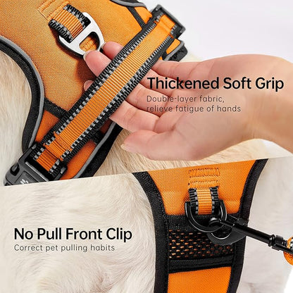 NESTROAD No Pull Dog Harness,Adjustable Oxford Dog Vest Harness with Leash,Reflective No-Choke Pet Harness with Easy Control Soft Handle for Large Dogs(Large,Orange)