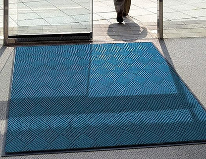 WaterHog Diamond | Commercial-Grade Entrance Mat with Rubber Border – Indoor/Outdoor, Quick Drying, Stain Resistant Door Mat (Medium Blue, 3' x 6')