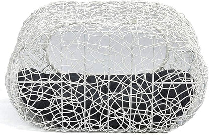 D+GARDEN Fun Stackable White Cat Condo for Indoor Cats - Interactive Play Rattan Modern Cat House for Indoor Cats Kitty, Pet Friendly Top/Side House Entry, Cat Bed Enclosed