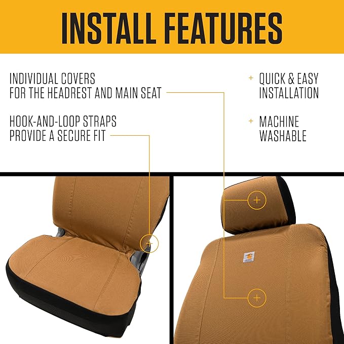 Carhartt Universal Nylon Duck Canvas Fitted Bucket Seat Cover, Durable Seat Protection with Rain Defender, Single, Gravel