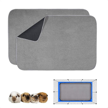 Guinea Pig Cage Liner, 2 Pack - Washable, Reusable, Leakproof Fleece Bedding Pads for Small Animals with Anti-Slip Bottom - for C&C 2X3 Area, Gray