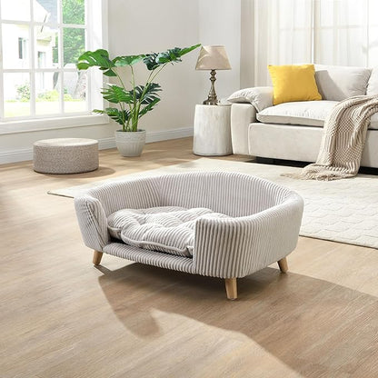 Christopher Knight Home Elroy Orthopedic Dog Bed, Elevated Dog Sofa Bed for Small Dog, Supportive Foam Pet Couch Bed with Wooden Legs, Modern Pet Sofa Bed, Light Beige