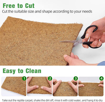 ZeeDix 10 Pieces Reptile Carpet- 12 x 12 inches Natural Coconut Fiber Pet Mat Tortoise Carpet Mat Coco Fiber Substrate Liner Pet Terrarium Liner for Lizard Turtle Snake Gecko Bearded Dragon