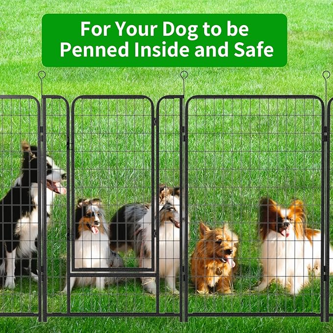 Dog Playpen Outdoor Extra Wide 16 Panels Heavy Duty Dog Fence 50" Height Anti-Rust with Doors Portable for RV Camping Yard, Total 42FT, 140 Sq.ft, Snowy Black