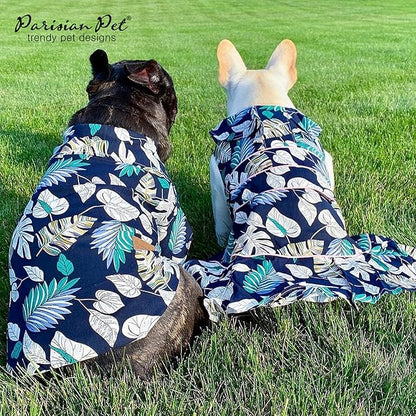Parisian Pet Palm Leaves Dog Shirt - 100%Cotton Summer Clothes - Stylish Beach Outfit - Hook and Loop Closure - Machine Washable for Medium Dogs - M
