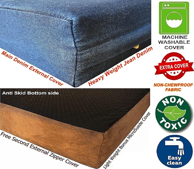 Dogbed4less Premium Orthopedic Memory Foam Dog Bed for Medium Large Dogs, Washable Durable Denim Cover, Waterproof and Extra External Pet Bed Case 37"X27"X4"