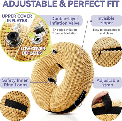 Inflatable Dog Cone Collar - Dog Neck Donut Cone Collar Alternative After Surgery - Soft Cone for Large Medium Small Dogs Cats - Alternative Recovery E Collar (Yello, L)