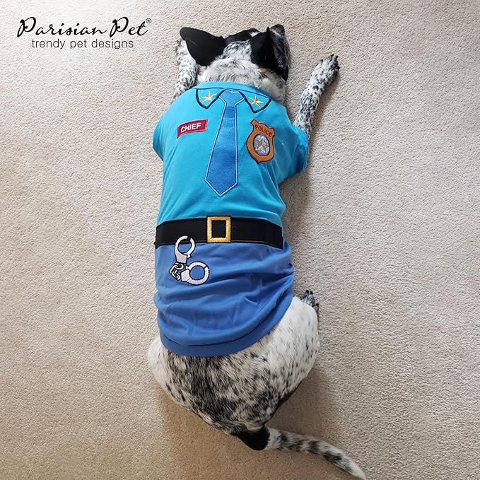 Parisian Pet Embroidered Dog Police Costume - Cop Costume for Dogs - 100% Cotton & Polyester - Blue, Medium Size