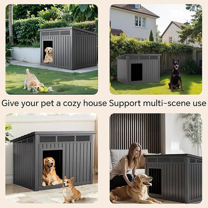 VIXZEN Dog House Indoor Outdoor,Waterproof Dog House for Small to Medium Dogs,Doghouse with Air Vents and Elevated Floor,Openable at The Top,Easy to Assemble and Clean,Black,32.2"×25.12"×24.13"