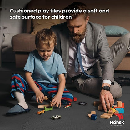 Norsk Multi-Purpose Reversible Floor Mats - EVA Interlocking Foam Tiles (Gray/Black 36 Tiles - 144 sq. Ft. 1/2" Thick)