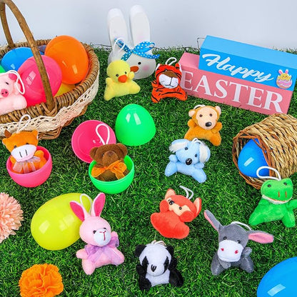 Sofier Plastic Easter Eggs with Animal Toys 12pcs Filled Easter Eggs 3.4" Easter Basket Stuffers Easter Egg Fillers Kids Classroom Gift Exchange Party Favors
