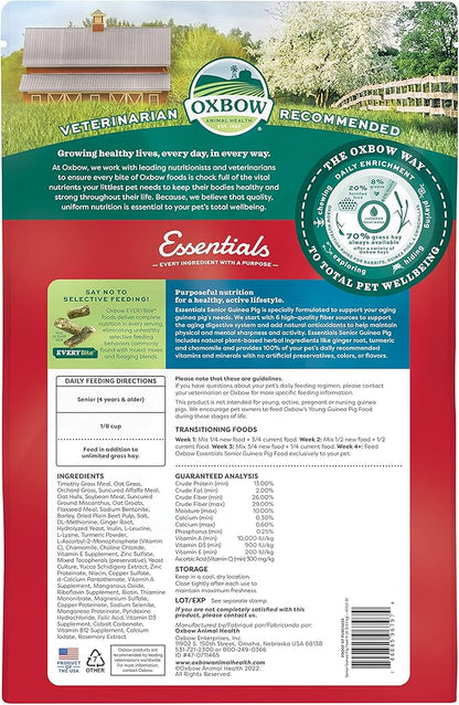 Oxbow Essentials Guinea Pig Food, Senior, Made Alfalfa for Guinea Pig, Pet Food Pellets with Vitamin C, Small Animal Pet Products, Made in USA, High Fiber, 8 lb. Bag