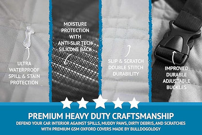 Bulldogology Dog Car Seat Cover Waterproof Heavy Duty Bench Dog Hammock Backseat Protector from Hair, Muddy Paws, Scratches - Pet Car Seat Cover for Cars Trucks SUVs (Large, Grey)