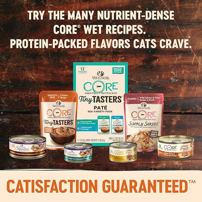 Wellness CORE Tiny Tasters Wet Cat Food, Complete & Balanced Natural Pet Food, Made with Real Meat, 1.75-Ounce Pouch, 12 Pack (Adult Cat, Tuna & Salmon Pate)