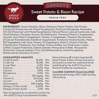 Natural Balance Limited Ingredient Adult Grain-Free Dry Dog Food, Reserve Sweet Potato & Bison Recipe, 22 Pound (Pack of 1)