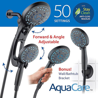 Hotel Spa AquaCare for California As-Seen-On-TV High Pressure Handheld Rain 50-mode 3-way Shower Head Combo with Adjustable Arm, Anti-clog Jets, Tub & Pet Power Wash, 6 ft. Hose, Rubbed Bronze