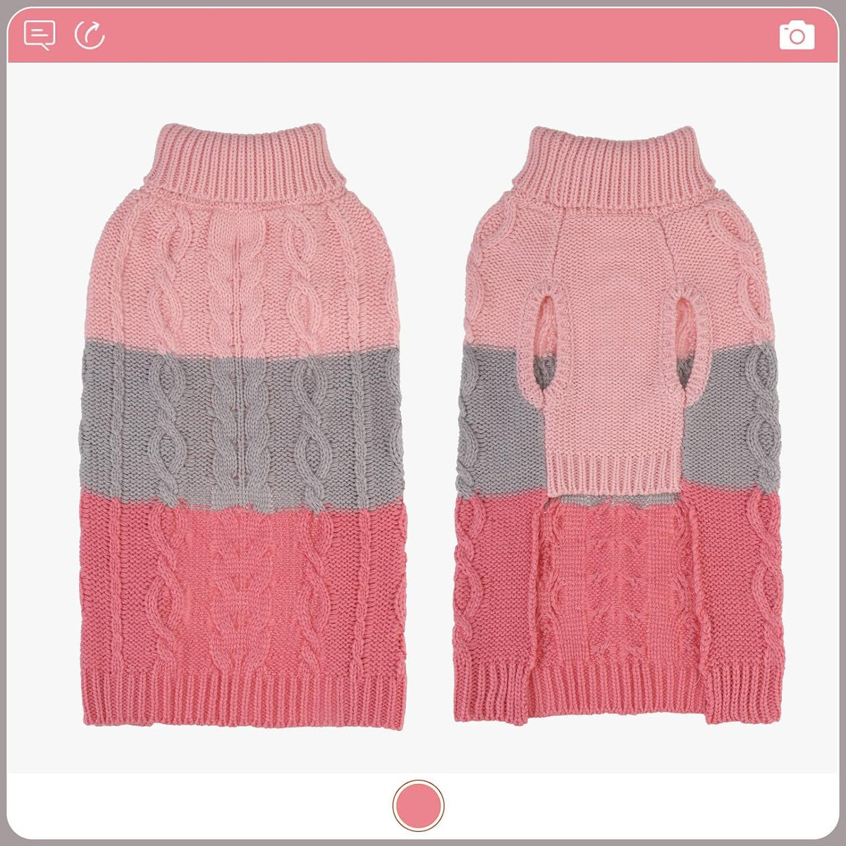 Color Block Cable Knit Dog Sweater – Turtleneck Pullover XS–XL