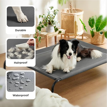 Bedsure Outdoor Elevated Dog Bed Large Sized Dog, Portable Indoor & Outdoor Cooling Raised Cot Pet Hammock Bed with Skid-Resistant Feet, Frame with Breathable Mesh, Deep Sea Blue, 49 inches