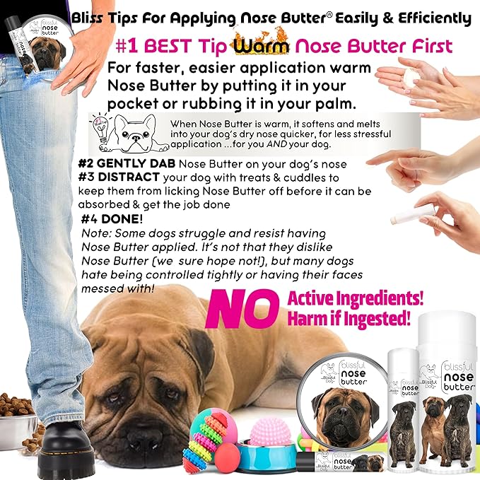 The Blissful Dog Bullmastiff Nose Butter for Dry, Cracked Skin, Lick-Safe Dog Nose Balm with Moisturizing Shea Butter, Almond, Olive, and Essential Oils, Pet Supplies, Uncented, 0.50 oz.