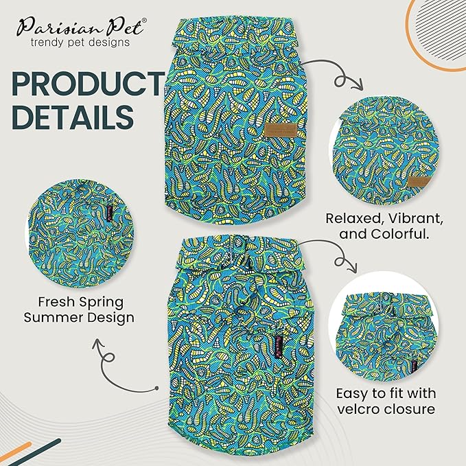 Parisian Pet Tribal Camp Beach Outfit - 100% Cotton Summer Clothes - Stylish Dog Costume - Breathable and Cool Pet Clothing - Machine Washable Shirts for Medium Dogs - M