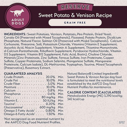 Natural Balance Limited Ingredient Adult Grain-Free Dry Dog Food, Reserve Sweet Potato & Venison Recipe, 22 Pound (Pack of 1)