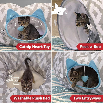 Kitty City Large Cat Tunnel Bed, Cat Bed, Pop Up Bed, Cat Toys, White