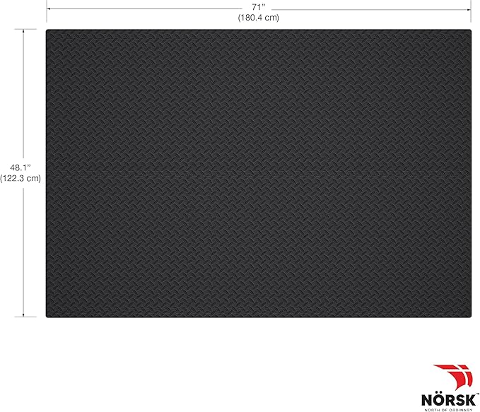 Norsk Foam Floor Gym Mats with Interlocking Tiles, .47" Thick, 24"x24", 36-Pack, 144 Square Feet, Diamond Plate Design, Black