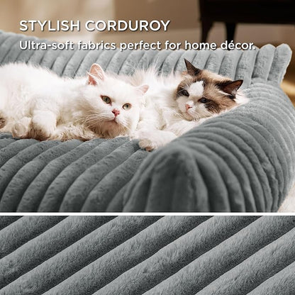Bedsure Cute Dog Couch for Pets - Fluffy Dog Sofa with Premium Soft Corduroy Fleece, Small Dogs Couch Bed with Washable Cover, Supportive Pet Sofa Bed for Medium Large Dogs, 36inch, Warm Grey