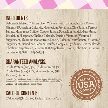 Merrick Purrfect Bistro Grain Free Premium Soft Canned Pate Chicken Wet Cat Food, Kitten Dinner Recipe - (Pack of 24) 3 oz. Cans