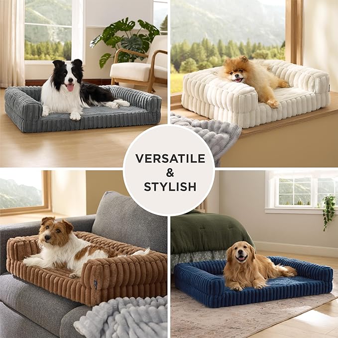 Bedsure Orthopedic Dog Beds Large Sized Dog, Waterproof Memory Foam Pet Bed with Sides, Non-Slip Bottom and Egg-Crate Foam Large Pet Couch Sofa with Washable Removable Corduroy Cover, Blue