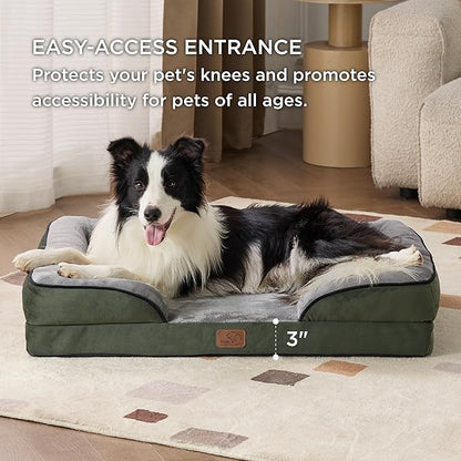 Bedsure Orthopedic Dog Beds Large Sized Dog - Washable Large Dog Cat Bed Waterproof, Comfort Dogs Couch Sofa with Washable Removable Cover, Pet Bed with Nonskid Bottom, Boreal Canopy Green, 35"