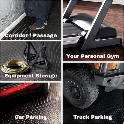 SEAL 4 x 10 Ft Premium Garage Floor Mat, Solid 2.8mm Thickened Black Commercial Grade Heavy Duty Parking Mat for Garage Floor, Golf Cart, Water/Stain Resistant Floor Runner (Embossed Diamond Plate)