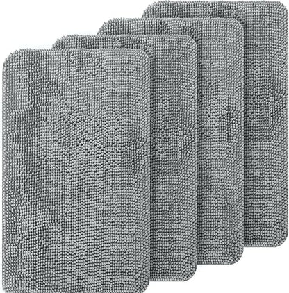 OLANLY Dog Door Mat Set 4-Piece 70x24, Absorbs Moisture and Dirt, Absorbent Non-Slip Washable Doormat, Quick Dry Chenille Mud Mat for Dogs, Entry Indoor Entryway Carpet for Inside Floor, Grey