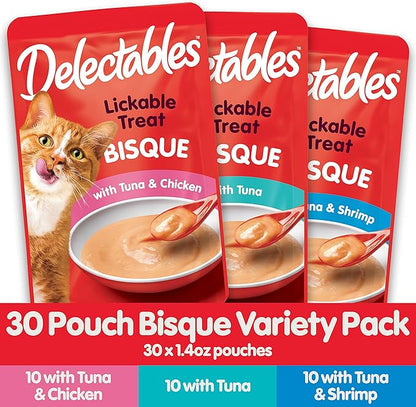 Hartz Delectables Bisque Variety Pack Lickable Cat Treat, 30 Count (Pack of 1)