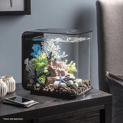 biOrb Flow 15 Acrylic 4-Gallon Aquarium with White LED Lights Modern Compact Tank for Tabletop or Desktop Display, Black