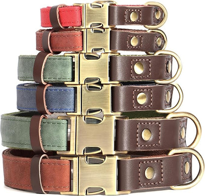 Didog Soft PU Leather Dog Collars for Medium Dogs,Classic Adjustable Dog Collars with Quick Release Metal Buckle,Easy Clean and Comfortable with Nylon Lining,Denim Blue,M Neck 13-19"