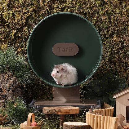 Silent Hamster Wheel 8.7 Inch Dual-Bearings Small Animals Quiet Running Exercise Wheels, Height Adjustable for Dwarf Hamsters, Gerbils, Mice, Hedgehog, or Other Small Pets, Avocado Green