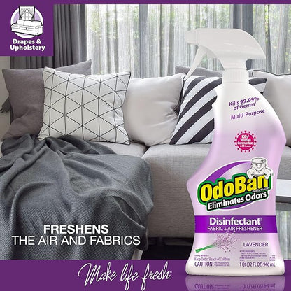 OdoBan Ready-to-Use Disinfectant and Odor Eliminator, Set of 3 Spray Bottles, Made in the USA, Original Eucalyptus and Lavender Scents, 32 Ounces Each