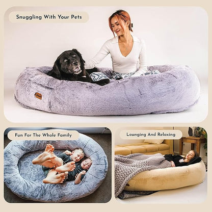Plufl, The Original Human Dog Bed for Adults, Kids, and Pets. As Seen on Shark Tank. Comfy Plush Large Bean Bag with Memory Foam, Machine Washable, and Durable. Perfect nap and Floor Bed - Pink